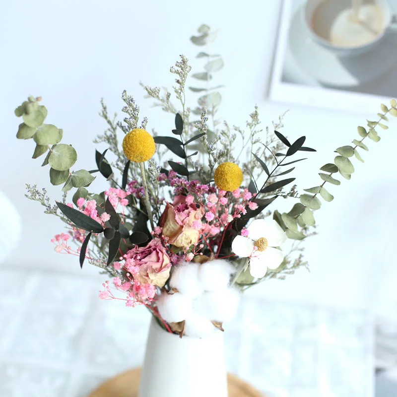

Natural Dried Gypsophila, White Daisy, Eucalyptus Flowers, High Quality, Nordic Decoration, Home Luxury Accessories