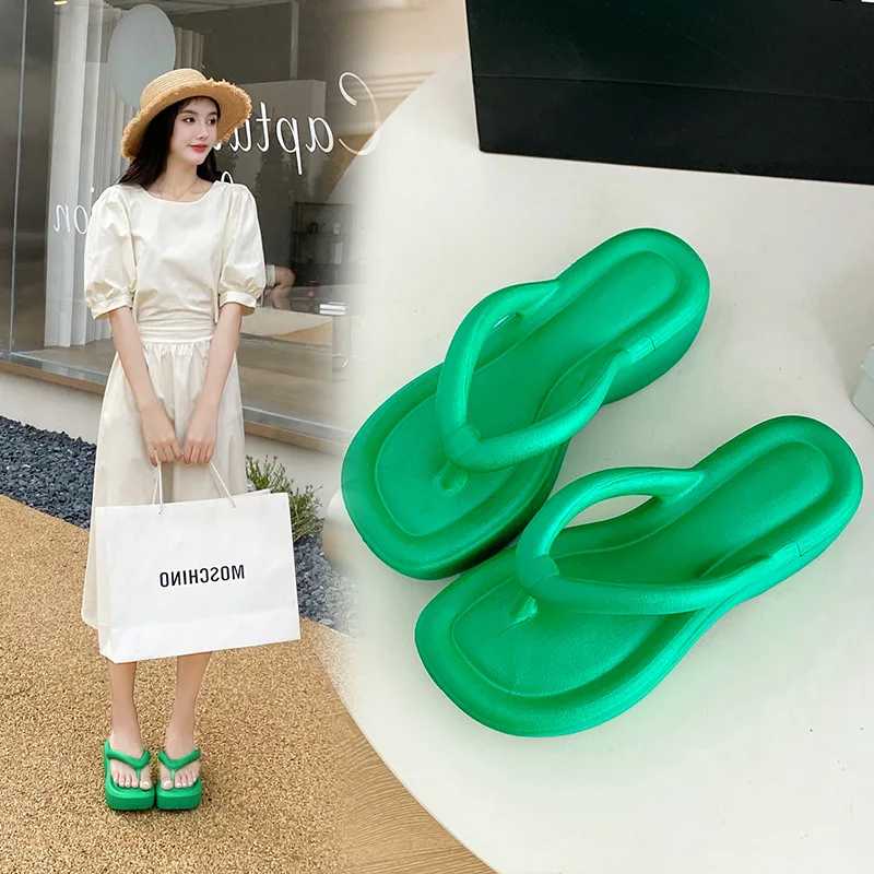 Summer 2023 EVA high women's flip flops trend casual outdoor beach sports sandals Versatile home thick soled carpet slippers