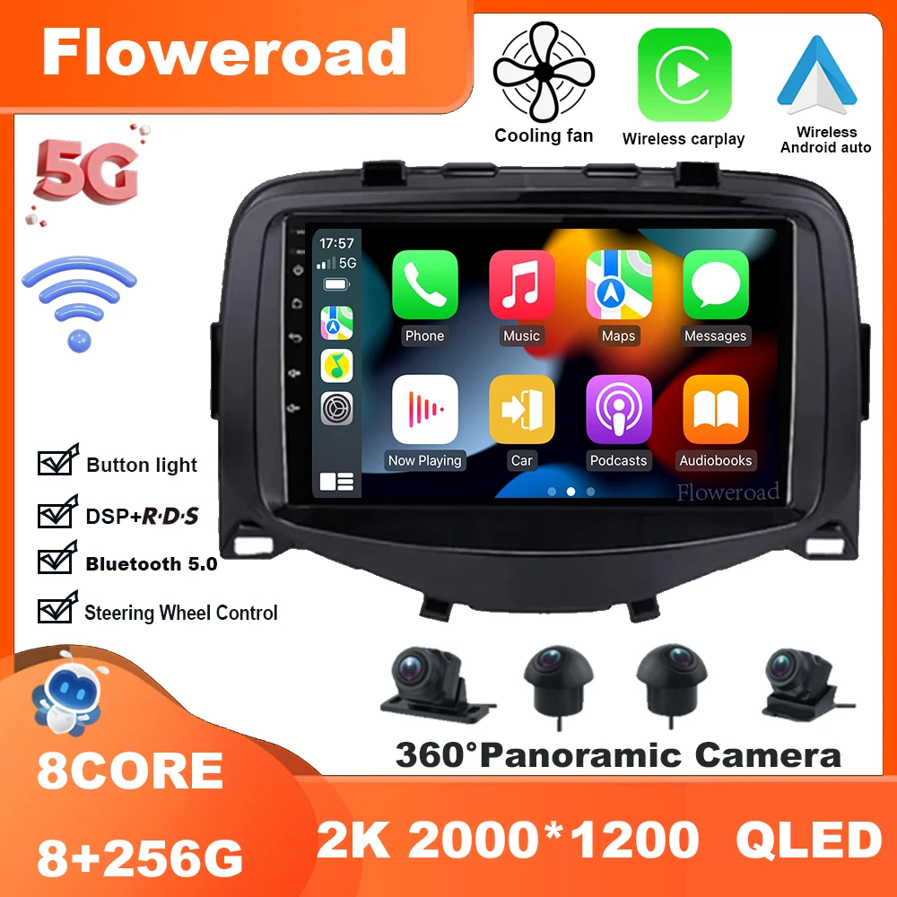 

Android13 Multimedi Video Player Navigation stereo For Toyota Aygo Peugeot 108 Citroen C1 2016-2020 Carplay Auto 5GWiFi BT5.0