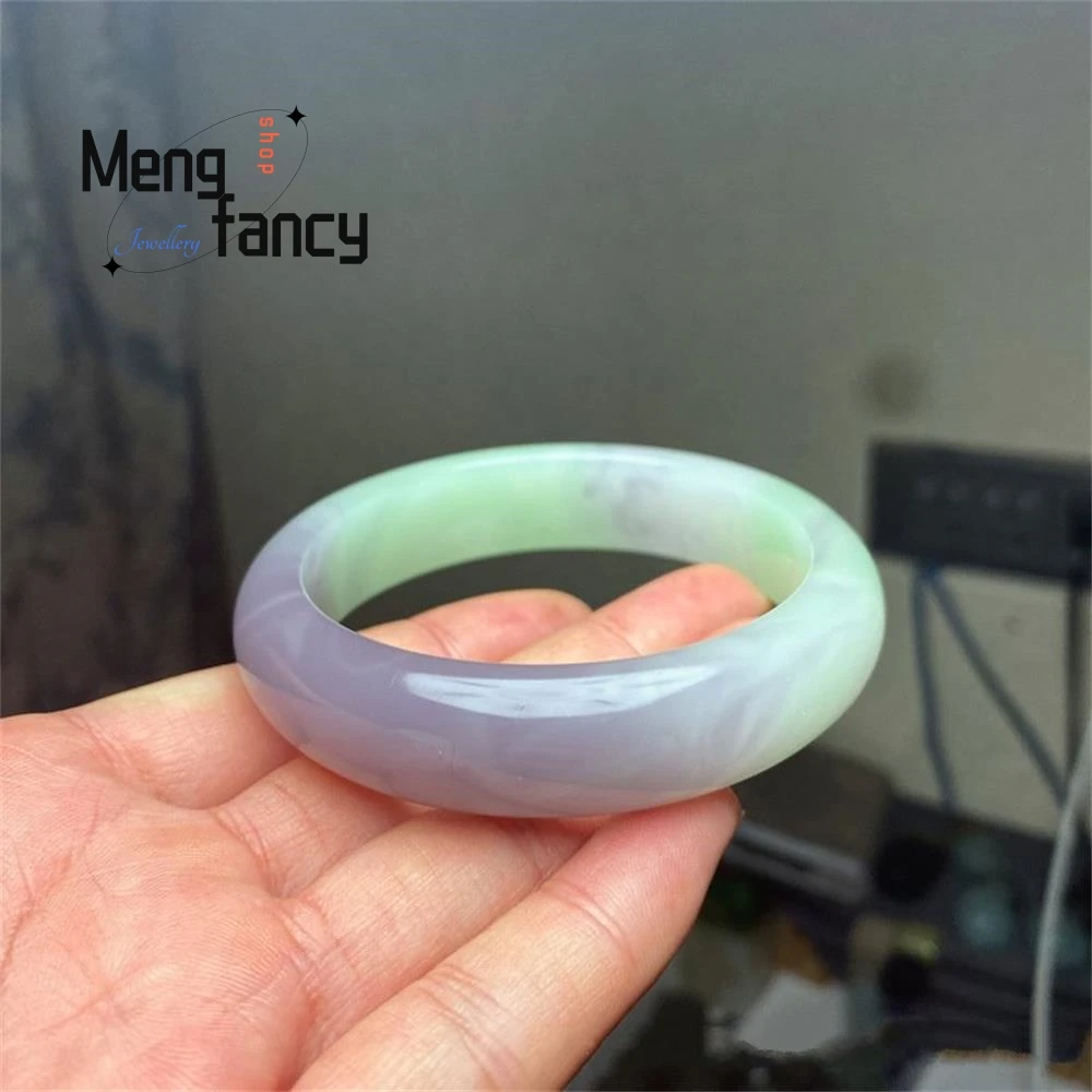 Натуральный нефритовый дымчато-фиолетовый трехцветный полупрозрачный браслет