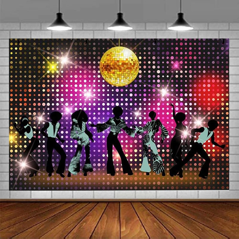 

Vintage 80s 90s Disco Themed Let's Glow Crazy Night Party Backdrop Banner Neon Dancers Shiny Adults Birthday Background Decor