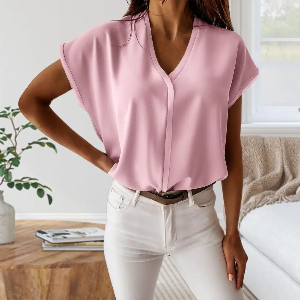 

Pink Fashion Loose Fit Women Blouse Comfy Women Blouse V Neck for Work