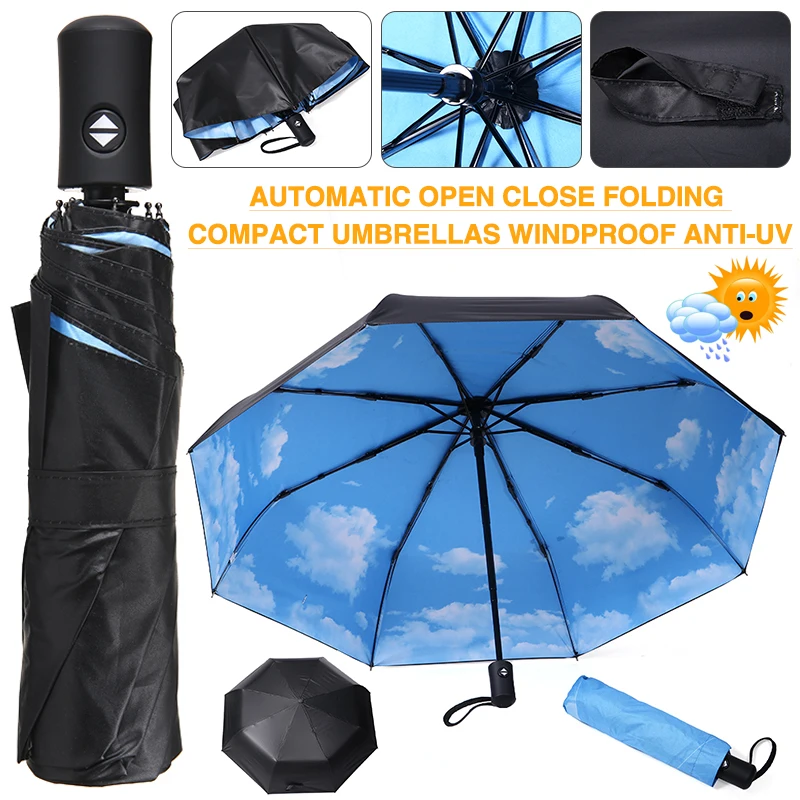 

Automatic Folding Umbrella Open Close Compact Umbrellas Windproof Anti-UV Travel Umbrella 8 Ribs Rain Gear Household Tool