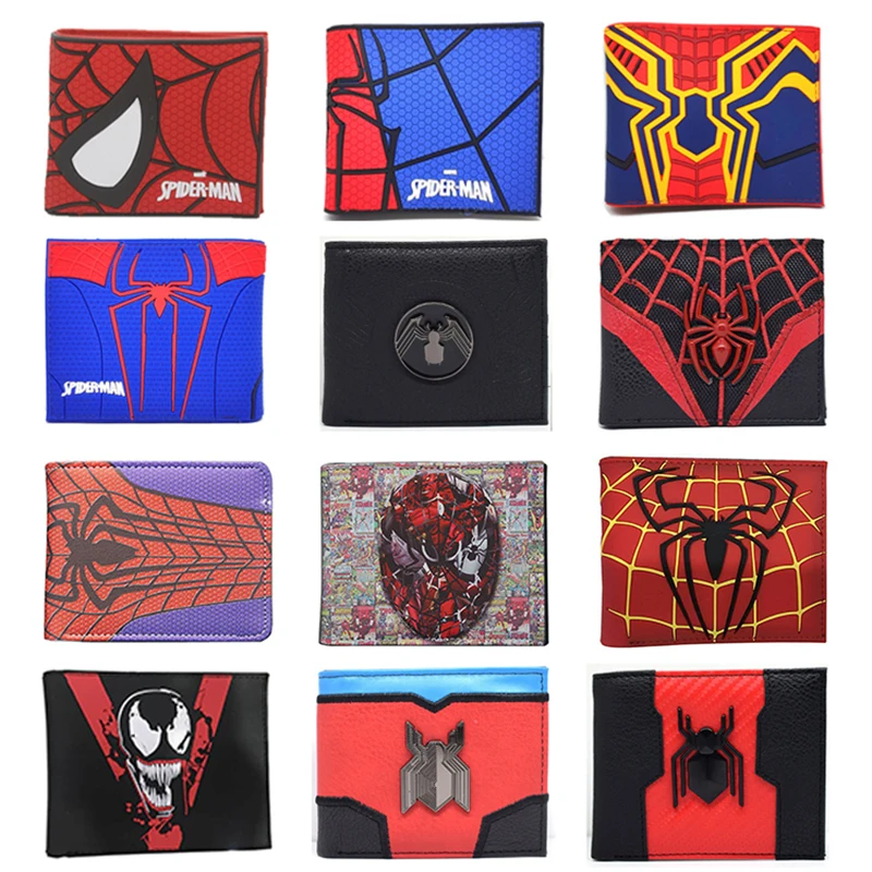 

Marvel Avengers Anime Figure Leather Wallet Spiderman Venom Iron Man Cartoon Coin Purse Card Packs Boys Birthday Gifts Toys
