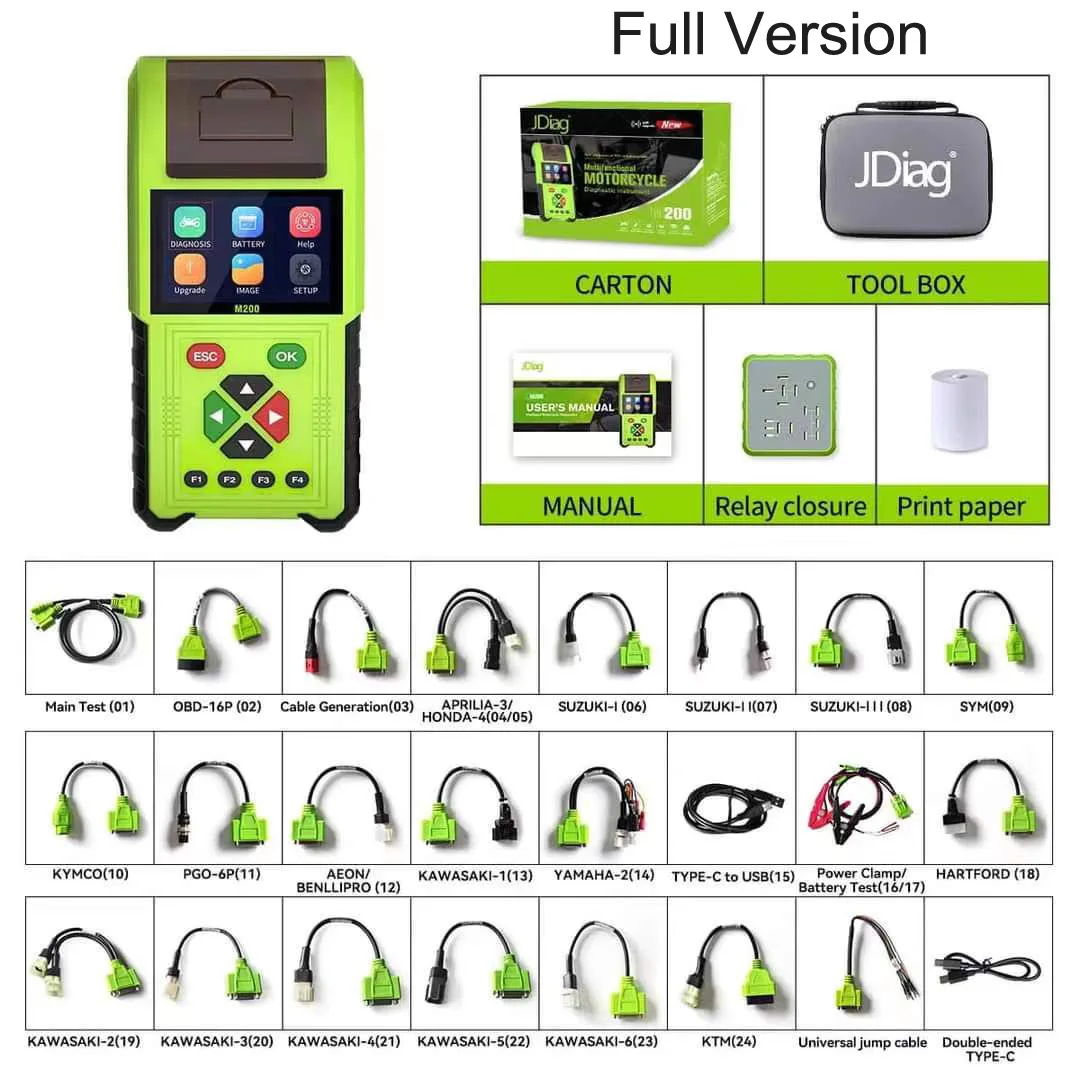 

JDiag M200 Motorcycle Diagnostic Scanner+Battery Tester+Automotive Test 3in1 Full Version