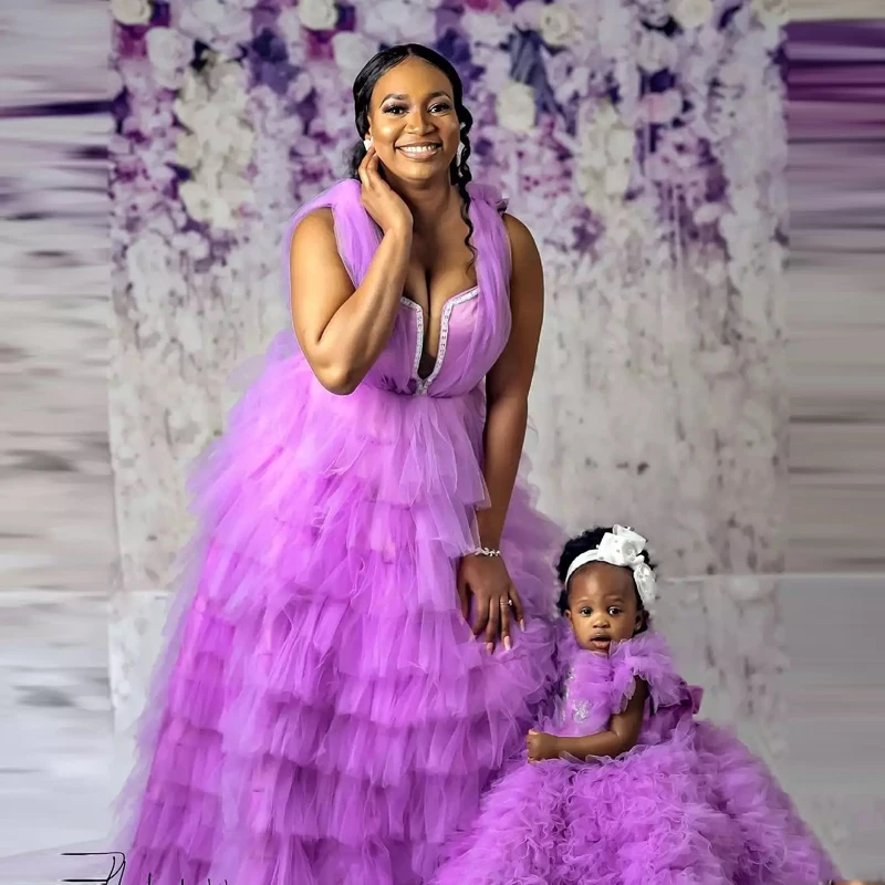 

Classic Lavender Tiered Ruffled Tulle Dresses Women And Girls Dress For Birthday Party Photo Shoot Fully Ruffles Pleated Dresses