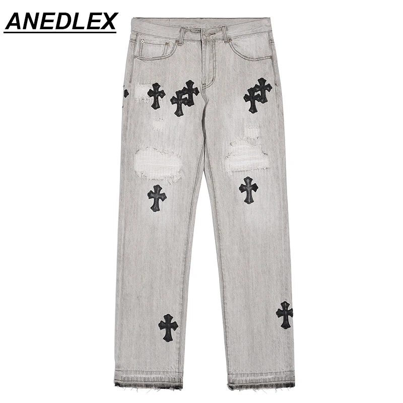Джинсы мужские рваные в стиле хип-хоп уличные брюки из денима панк с перекрестной