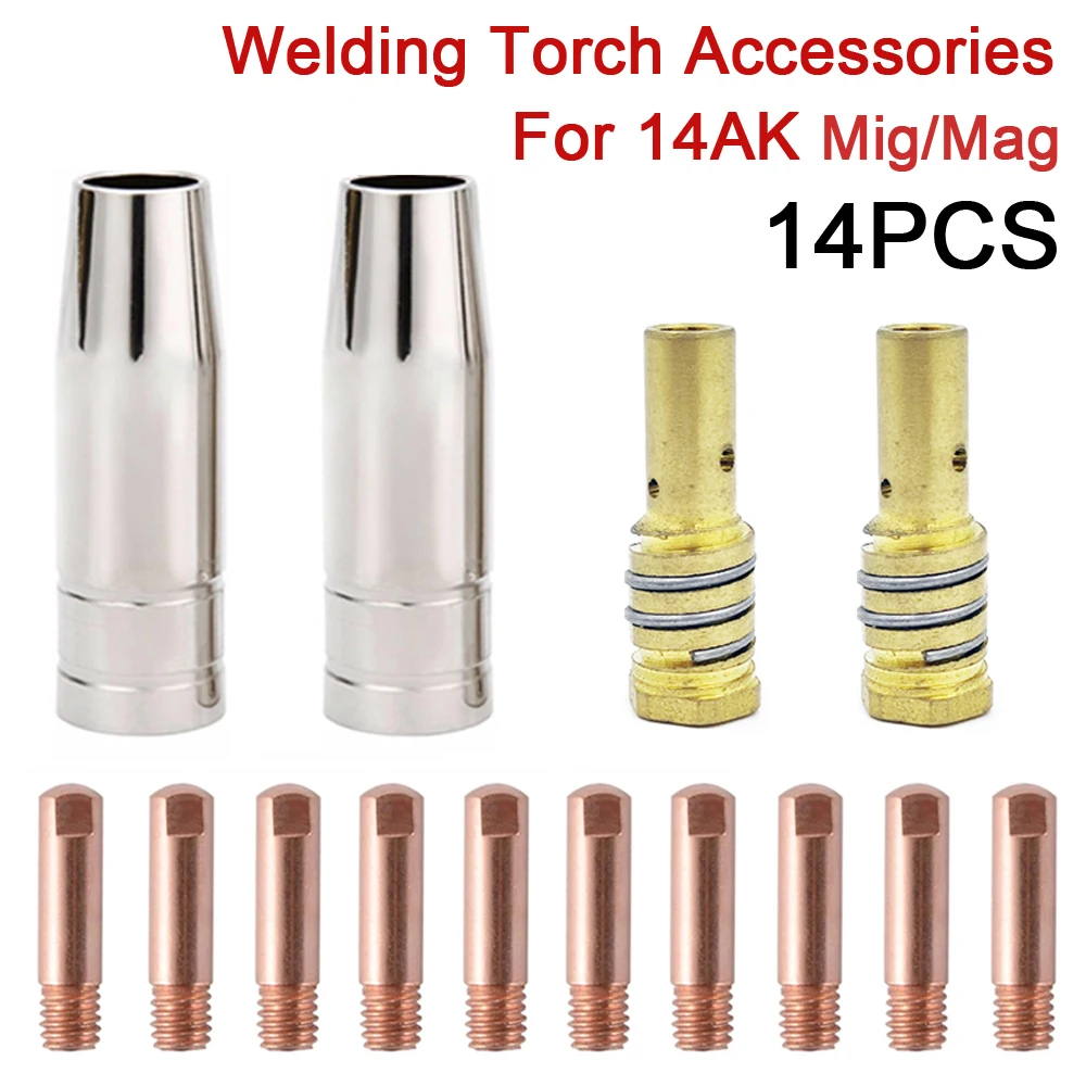 

14 pcs/lot MIG-14AK Mig Welding Nozzle Co2 welding Torch Consumables Tip Holder Contact Tip 14AK Mig Torches accessories