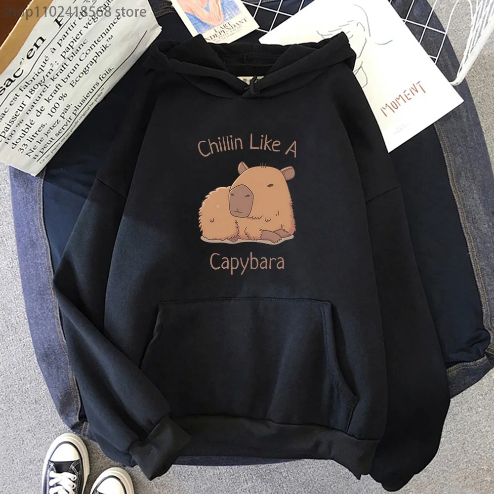 

Capybara Hoodies Chilin Like A Sweatshirts Women Long Sleeves Tops Women Clothing Y2k Clothes Kawaii Animal Graphic Pullover