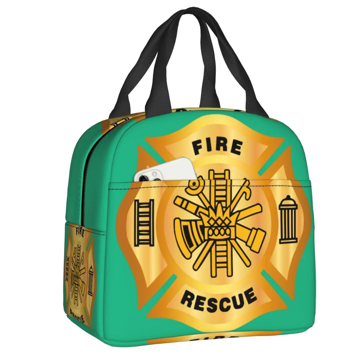 

2023 New Fire Rescue Golden Insulated Lunch Bag For Women Portable Firefighter Cooler Thermal Lunch Box Kids School Children