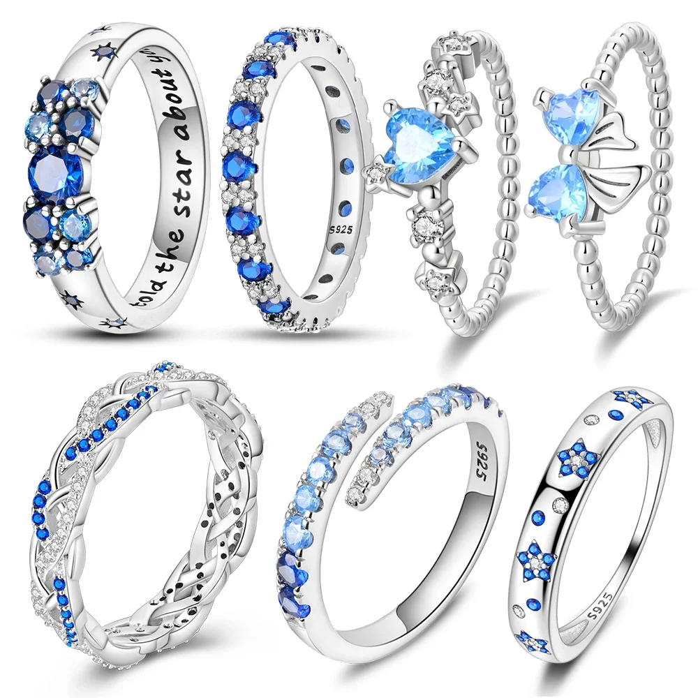 Женские кольца из стерлингового серебра 925 пробы блестящие яркие камни звезда
