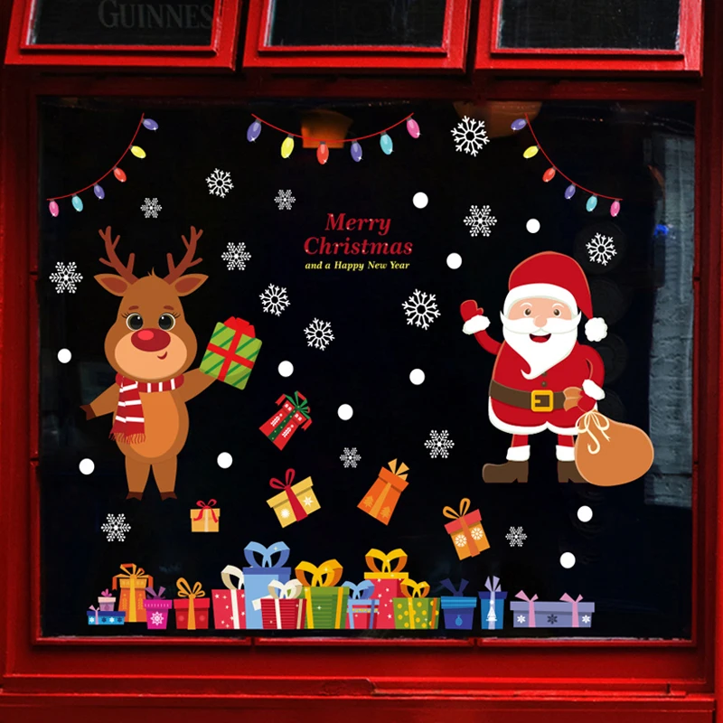 

Merry Christmas Window Stickers Santa Claus Elk Snowflake Gift Decals Sticker Christmas Decorations for Home Happy New Year 2024