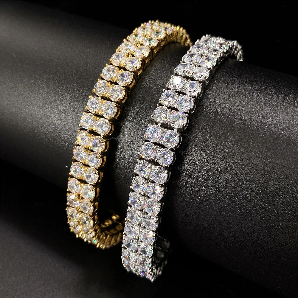 2 Rows Moissanite Tennis Chain Bracelet For Men Women S925 Silver Hand Chain Bracelets Real Diamonds Hip Hip Jewelry With GRA
