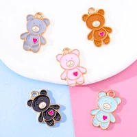 10pcs 1320mm cute mixed color enamel bear pendant diy charm jewelry making accessories animal necklace earring keychain pendant