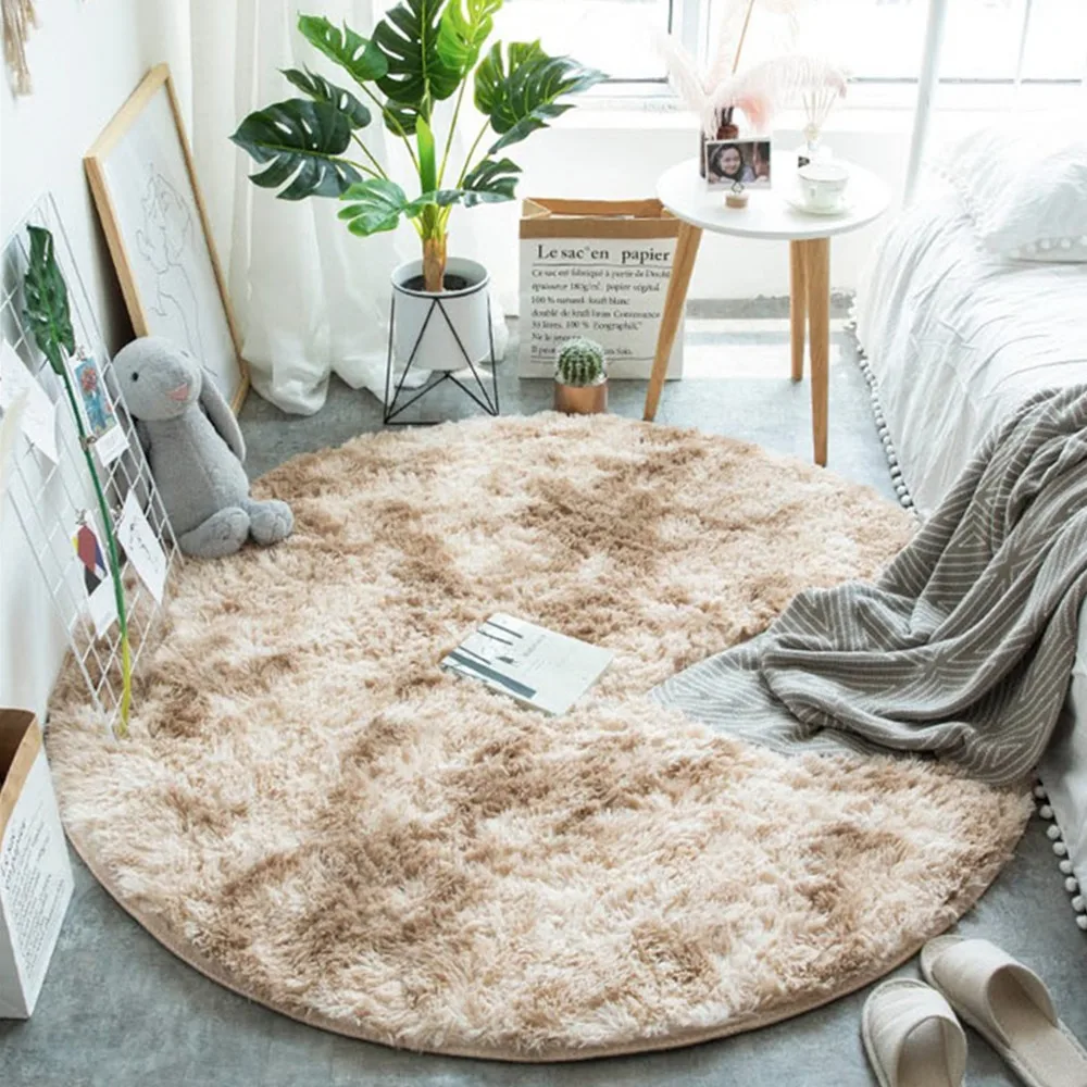 

Motley Fluffy Round Rug Carpets for Living Room Faux Fur Carpet Kids Room Long Plush Rugs for Bedroom Shaggy Area Rug Modern Mat