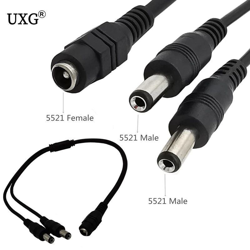 

5.5* 2.1mm 1 Female to 2 male way Male DC Power Splitter connector Plug extension Cable for CCTV LED strip light Supply adapter