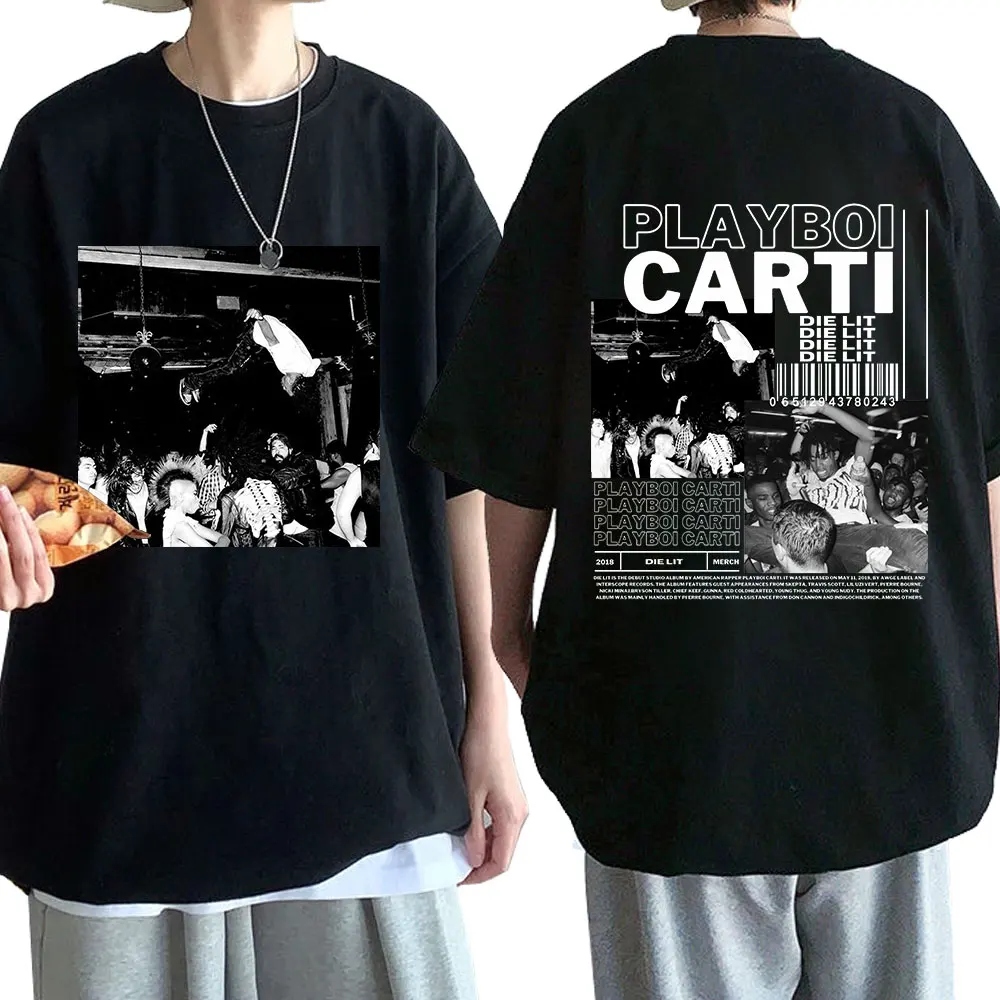 

Футболка Rapper Playboi Carti с музыкальным альбомом и надписью Die Lit Graphic для мужчин и женщин, в стиле хип-хоп 90-х годов, винтажные футболки с коротким рукавом, топы, уличная одежда