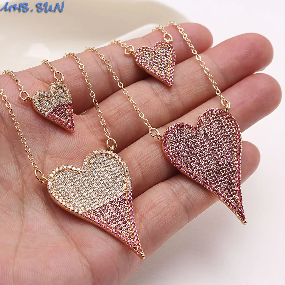 SUNSLL Gold Color Copper CZ Zircon Delicate Bilayer Heart Pendant Link Chain Necklace Fashion Jewelry For Women Party Gift