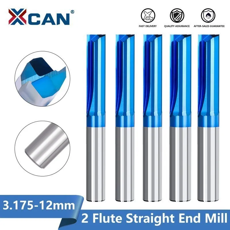 XCAN Straight End Mill 4mm/6/8/10/12mm Shank Carbide Milling Cutter For Wood, PVC, Plastic CNC Engraving Router Bit Milling Tool