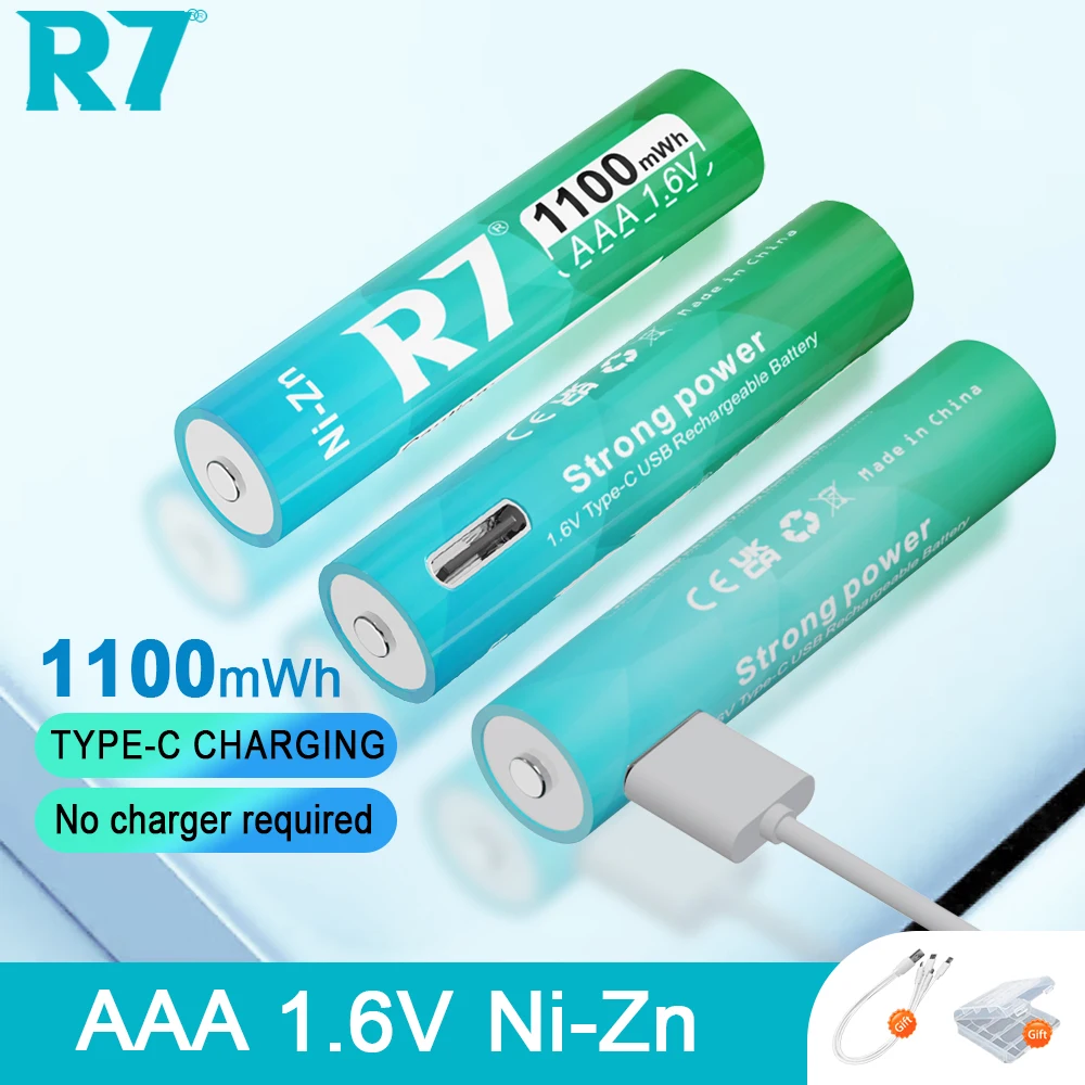 

R7 1.6V AAA battery 1100mWh Ni-Zn AAA Rechargeable Batteries Type C Charging USB 1.6V AAA For Mouse Flashlight