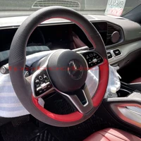 black perforated leather suede steering wheel hand sewing wrap cover fit for mercedes benz a class 19 20 glc