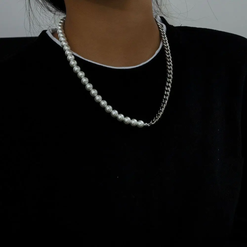 

Punk Creative Stainless Steel Choker Korean Female Cuban Chain Fashion Jewelry Pearls Necklace Men Clavicle Chain