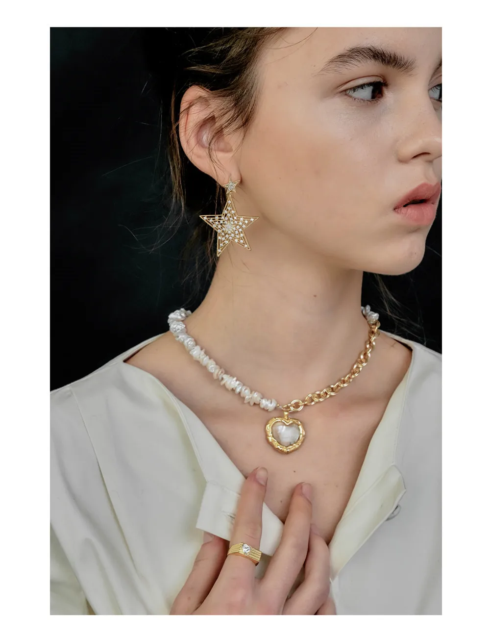 

Нишевое модное ретро ожерелье в форме сердца с шитьем из натурального барочного жемчуга ожерелье до ключиц Женское Ожерелье