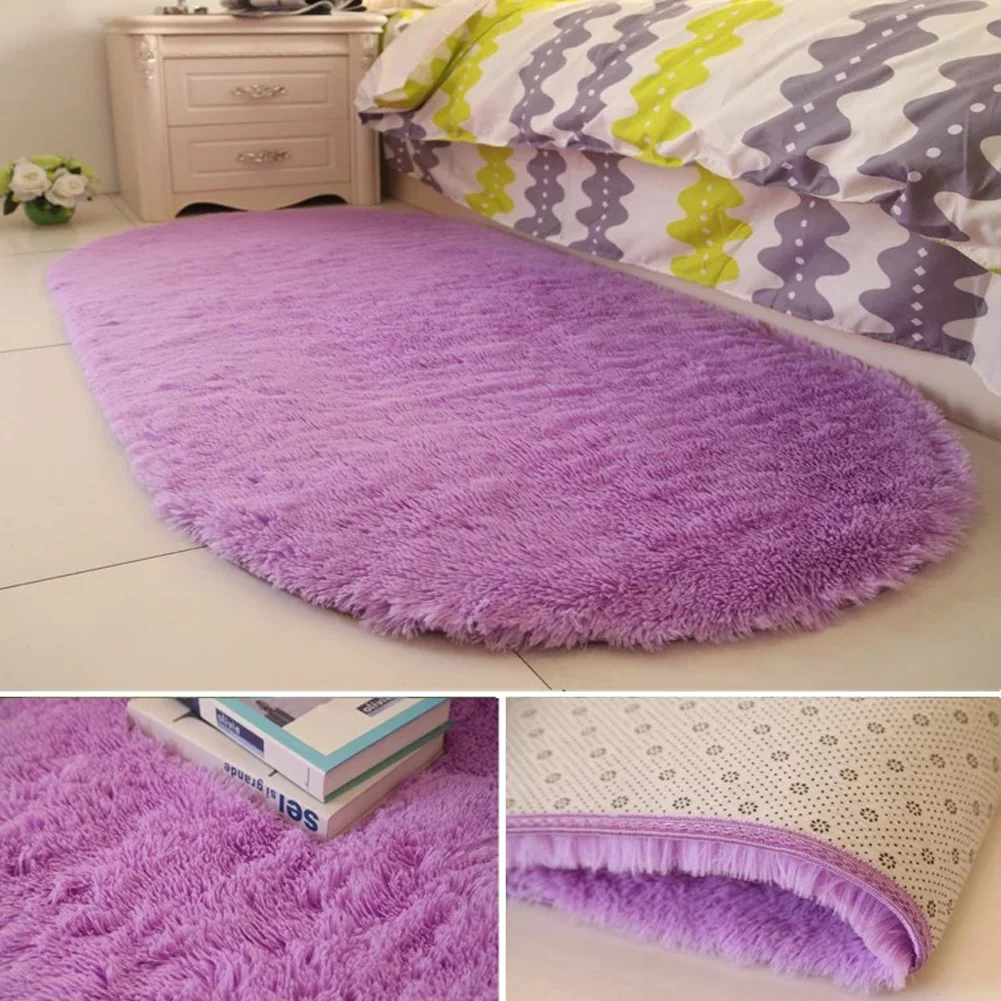 Fashion New 40*60cm Thick Fluffy Rugs Cute Oval Anti-skid Carpet Shaggy Area Rug Home Bedroom Dining Room Floor Mat | Дом и сад