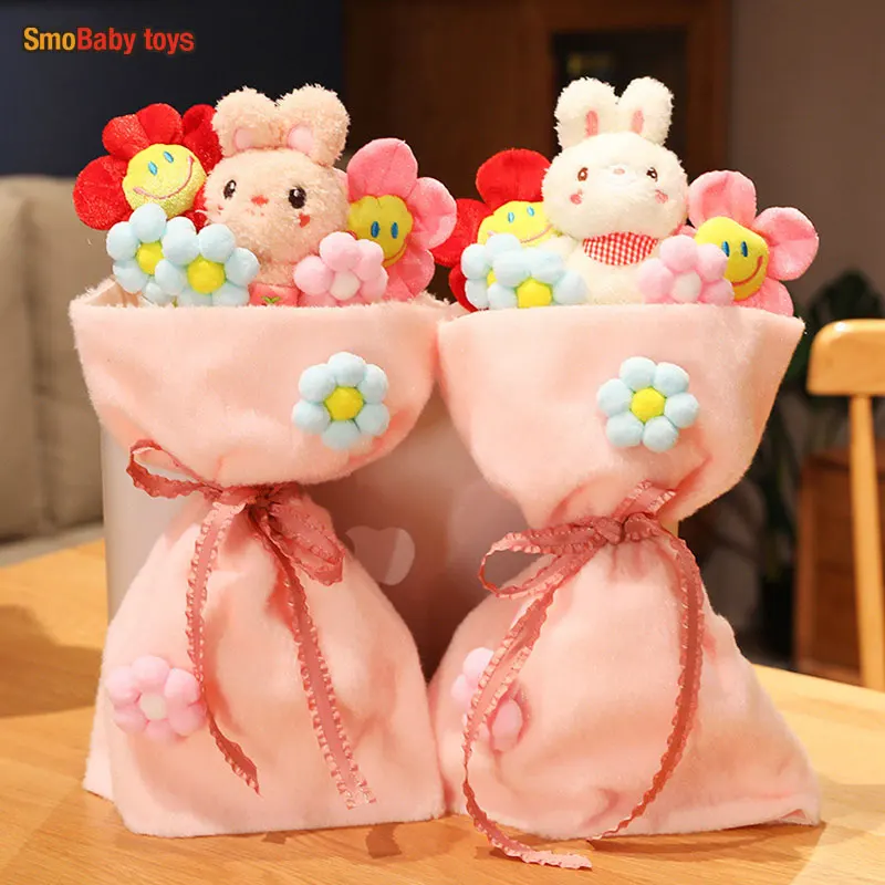 

Мультяшный цветочный букет, кролик, свинка, медведь, плюшевая кукла, игрушка, милое сердце, цветочный букет, подарок на день Святого Валентина, Рождество, выпускной подарок