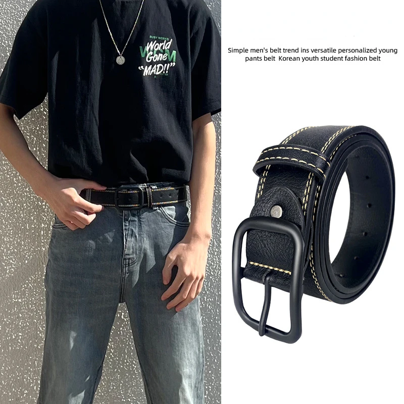 Simple Korean Man's Belts Metal Pin Buckle Student Young Man Pu Leather Belts Casual Suit Pants High Quality Waistband Male