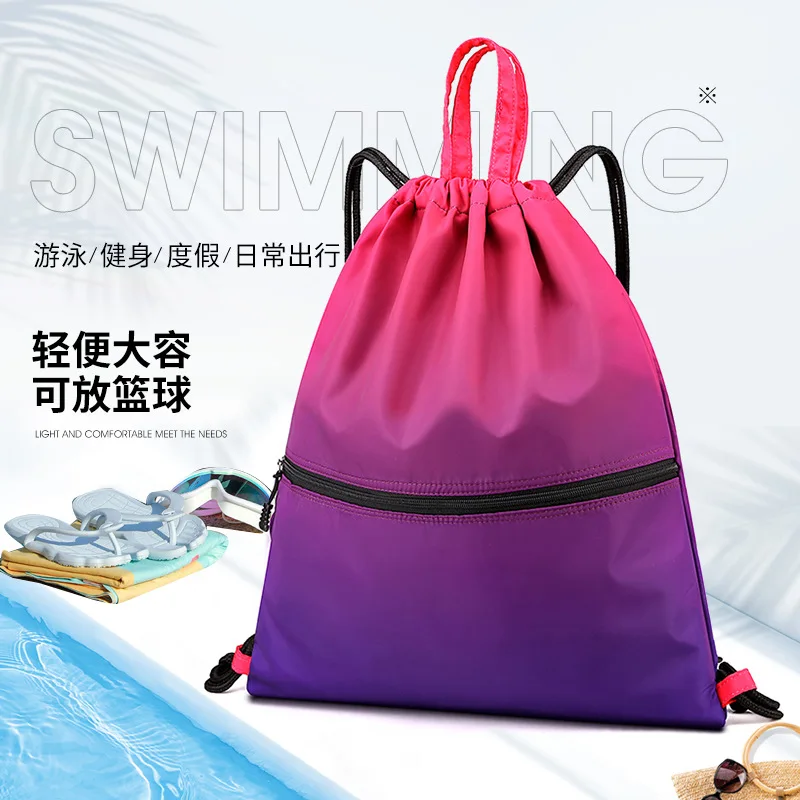 Fitness Bag Gradient Transition Color Bundle Mouth Large Capacity Backpack Outdoor Sports Leisure Drawstring Shoulder Bag