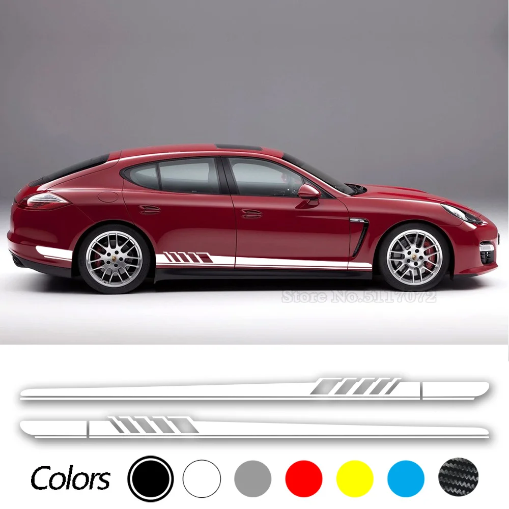 

2 Pcs Door Side Stripes Skirt Sticker Vinyl Decal For Porsche Cayenne 958 955 957 GTS Panamera 971 970 Taycan Accessories
