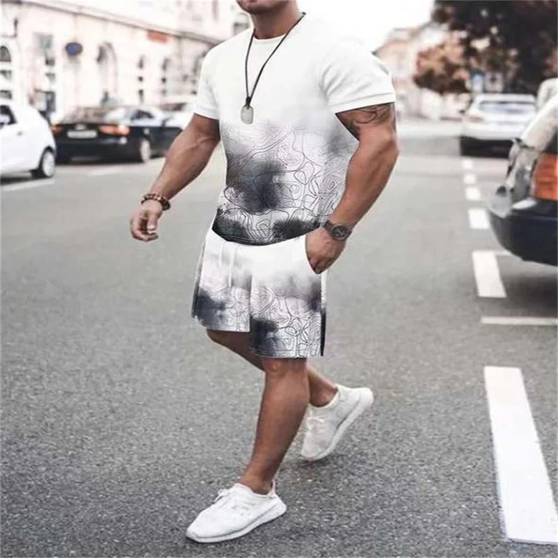

2022 New Men's Training Wear Suit 3D Printing T-Shirt Daily Casual Wear Fitness Sports 2 Piece Set of Sports Pants for Men
