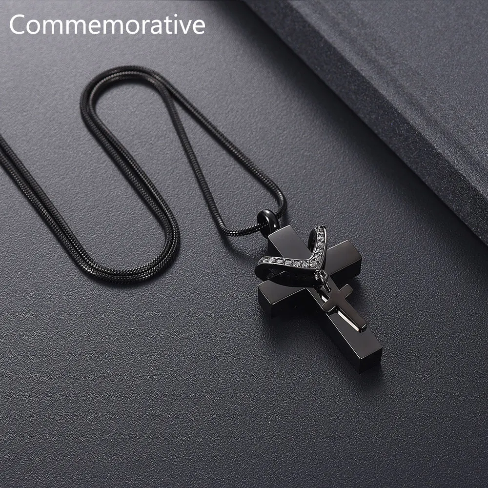 

Stainless Steel Cross Memorial Cremation Ashes Urn Pendant Necklace Keepsake Jewelry Urn Set With Diamonds Eternity Jewelry 2022