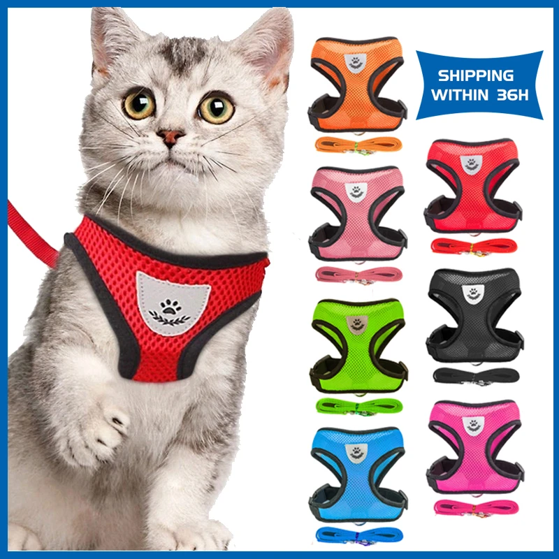 

Mesh Cat Harness Vest Breathable Small Dog Necklace Adjustable Kitten Collar Reflective Pet Chest Strap and Lead Set Accessories