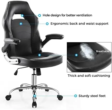 

Chair, Racing Style Bonded Leather Gamer Chair, Ergonomic Office Chair Computer Desk Executive Chair with Adjustable Height &amp