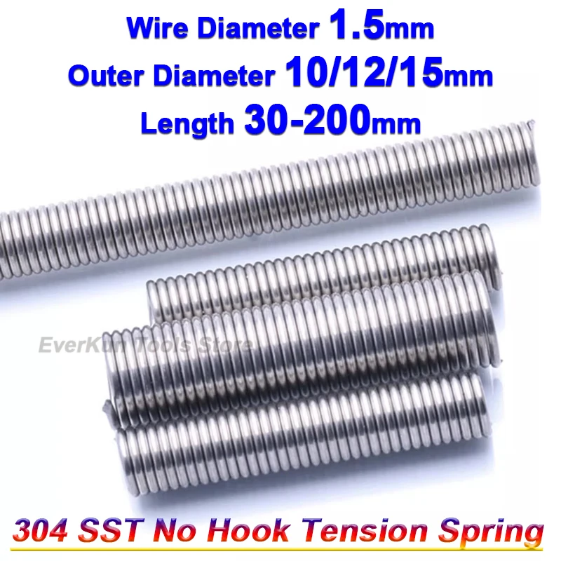 

1.5mm 304 Stainless Steel No Hook Tension Spring Cylindroid Helical Pullback Extension Expansion Stretching Spring OD 10 12 15mm