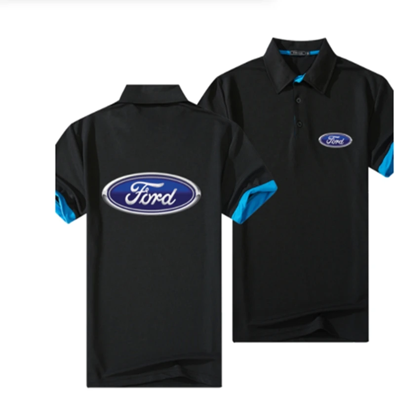 

Рубашка-поло мужская с коротким рукавом, модная повседневная сорочка с отложным воротником FORD, приталенная дышащая однотонная деловая, shir, ...