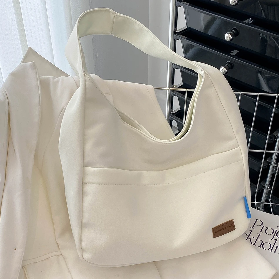 

2022 Solid Color Women's High Quality Canvas Shopping Bag Large Capacity Shoulder Bags Large Capacity Handbags Trend Female Tote