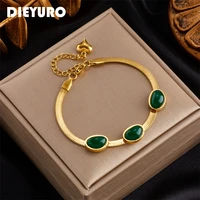 dieyuro 316l stainless steel luxury green stone chain bracelet for women gold color girls wrist jewelry casual gift %d0%b1%d1%80%d0%b0%d1%81%d0%bb%d0%b5%d1%82