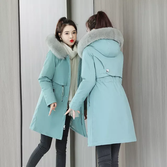 New2022 hair plush inside led long sent to overcome in the female han edition cultivate morality down cotton-padded jacket