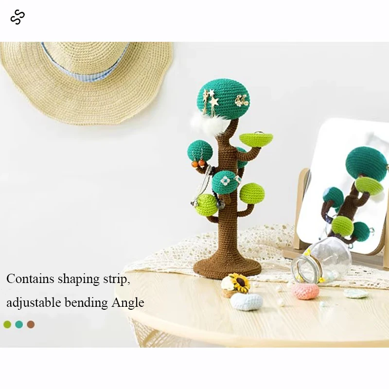 New Fashion DIY Finished Pure Handmade Cotton Knitted Tree Design Jewelry Storage Shown Display for Women