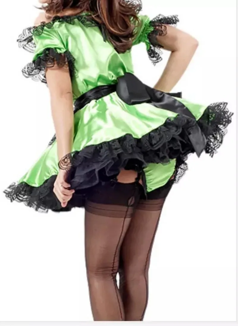 Зеленое атласное платье для девочек-сисси костюм горничной косплея на заказ