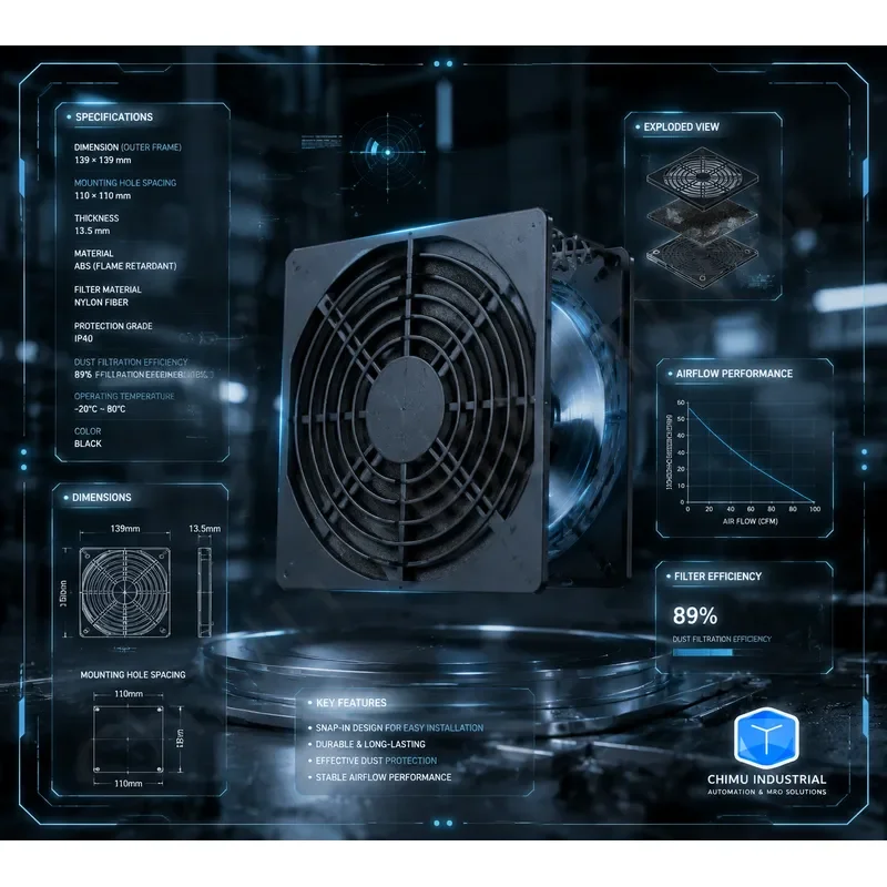 Фото 【CHIMU INDUSTRIAL】 Пластиковый пылезащитный фильтр-экран для шасси распределительного шкафа 125FZY2-S, 135 мм №3