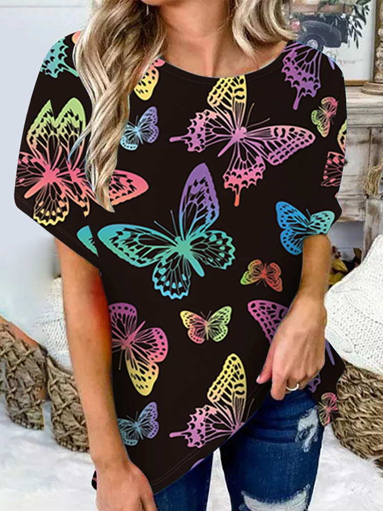 

Women Casual O Neck Short Sleeve T-shirts Elegant Print Backless Bandage Pullover Tops Office Summer Fashion Hollow Loose Shirts