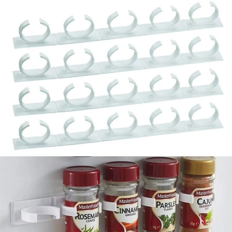 

Стеллаж для бутылок и специй, настенная оснастка для дверец шкафов, клейкий держатель для банок с специями, захват, держатели с зажимами