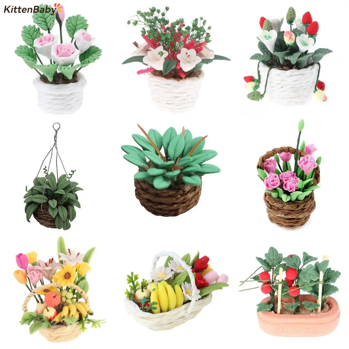 

Dollhouse miniature accessories Flowers Basket Mini Fruit Basket Flowers Pot Decoration Dollhouse Collection Kids' Toys