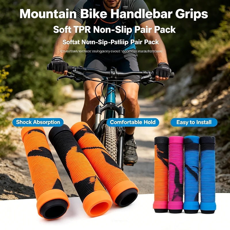 Фото 1 пара мягких резиновых ручек для велосипедного руля из TPR, 14 см, нескользящие, амортизирующие, для MTB, BMX, самокатов, комфортные ручки для велосипеда №1
