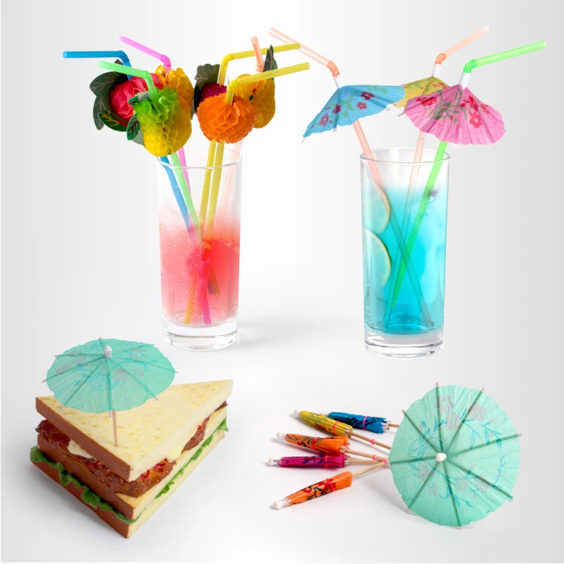 

30/24/50pcs Umbrella Cocktail Drinking Disposable Straws Hawaii Party Facvor Juice Parasols Straws For Bar Summer Home Decor