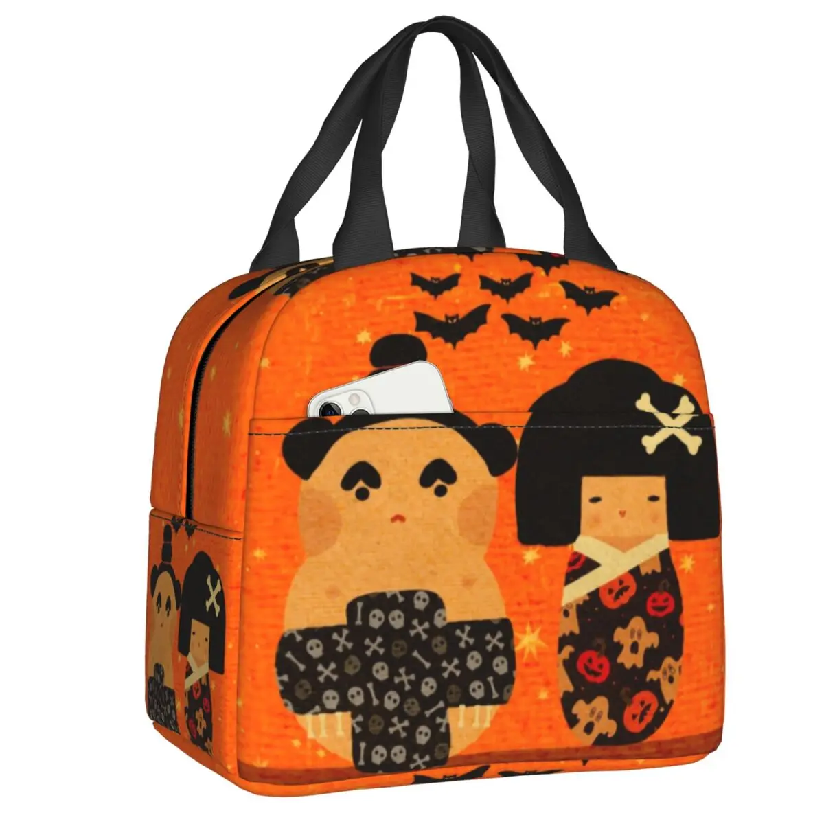 

Хэллоуин Spooky Kokeshi Кукла Тыква портативные Ланч-боксы для женщин водонепроницаемый кулер Термоизолированный Ланч-бокс для офиса